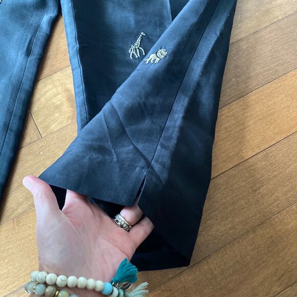 Vintage silk crop pants with embroidered safari animals size 14 - Picture 6 of 8